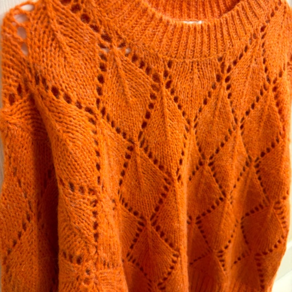 Moon River Anthropologie Orange Cozy Chunky Open Knit Crewneck Sweater Small - Picture 8 of 9